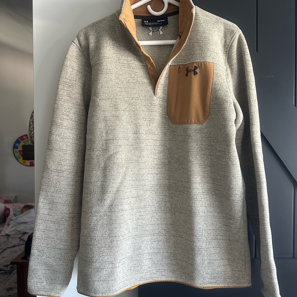 Under Armour Beige and Tan Fleece Pullover with Contrast Pocket